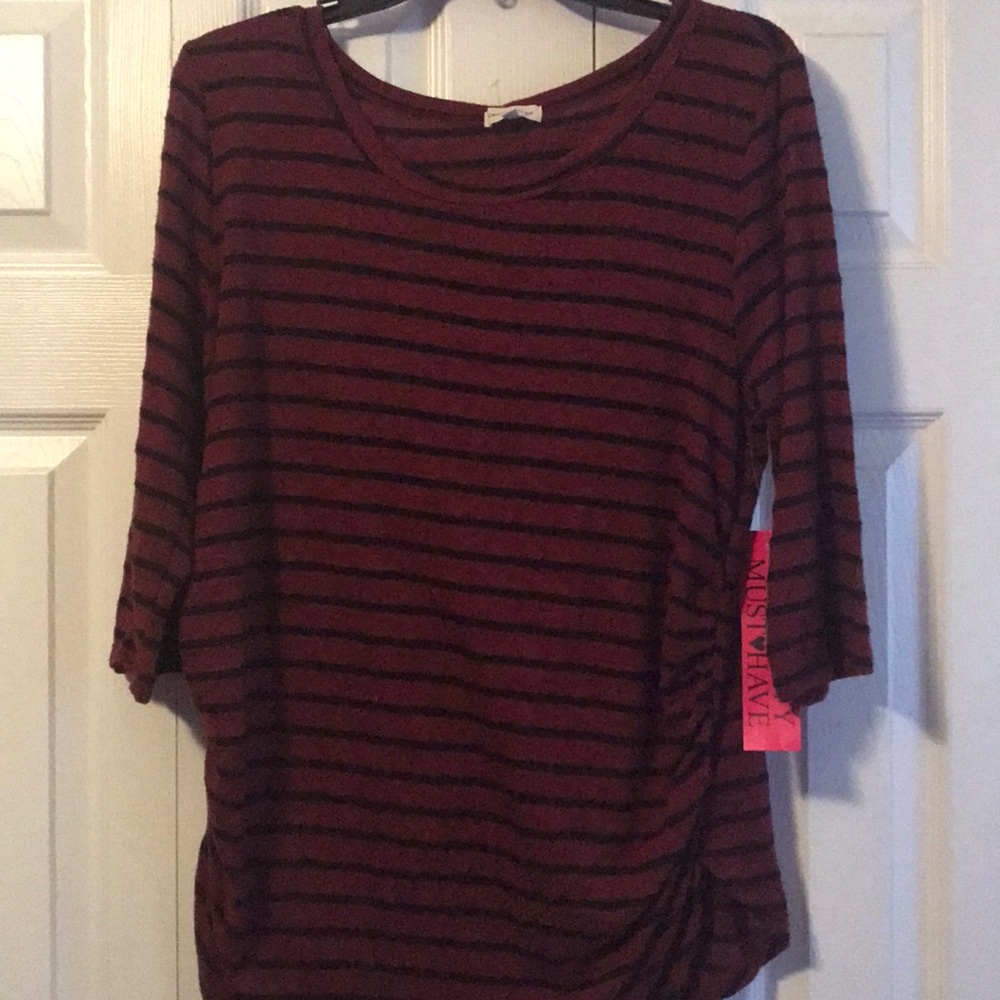 Heart and Hips Dark Red Striped Top